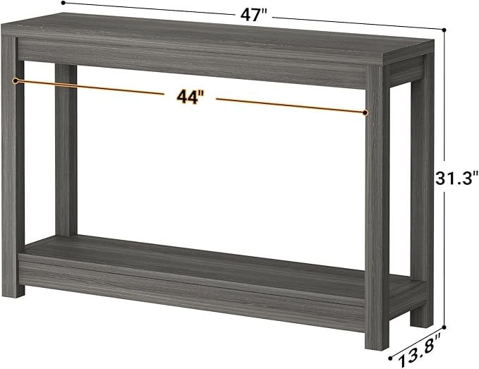 47" Farmhouse Wood Entryway Table Narrow Console Table with Storage Behind Couch Sofa Table with Shelves Entry Way Table with Open Storage, Easy Assembly, Grey Walnut-NeatNest