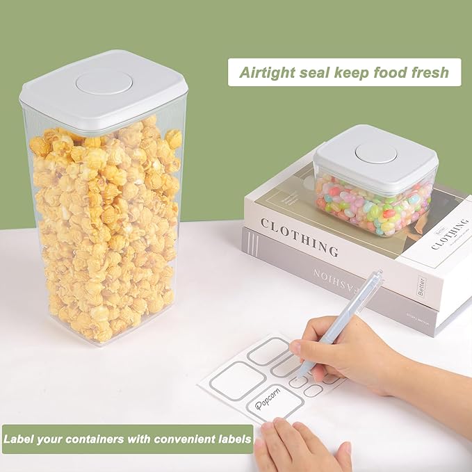 Airtight Food Storage Containers with Lids Pop Up Containers Pasta Organizer for Kitchen Pantry Cereal Snack Flour Sugar Coffee (3pc 1200ml / 1.26qt)-NeatNest