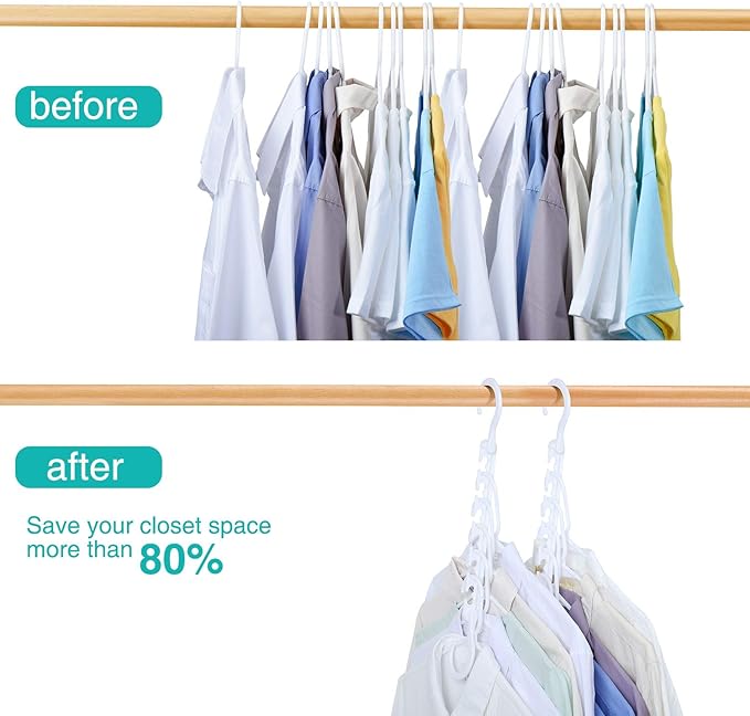 HOUSE DAY Sturdy Plastic Space Saving Hangers Cascading Hanger Organizer Pack of 12 Closet Space Saver Multifunctional Hangers for Heavy Clothes (White)-NeatNest