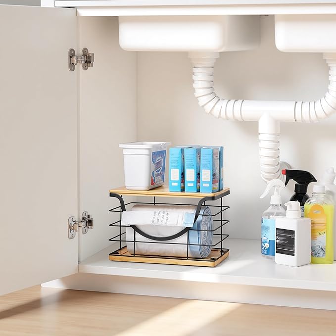 Extra Large Trash Bag Holder Under Sink Organizer Stackable Pantry Organizers and Storage with Lid, Wall Mounted Garbage Bag Dispenser Roll Holder for Kitchen Laundry Room Organization-NeatNest