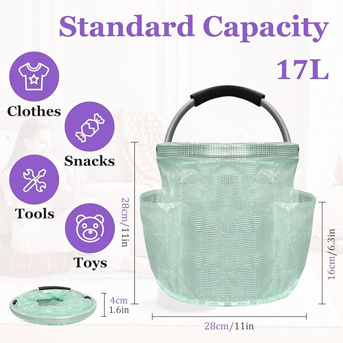 17L Cleaning Caddy for Cleaning Supplies, Foldable Tool Bucket Organizer with 6 Side Pockets, Portable Garden Tool Bag in PVC Resin, Folding Storage Basket for Camping, Gardening, Green-NeatNest