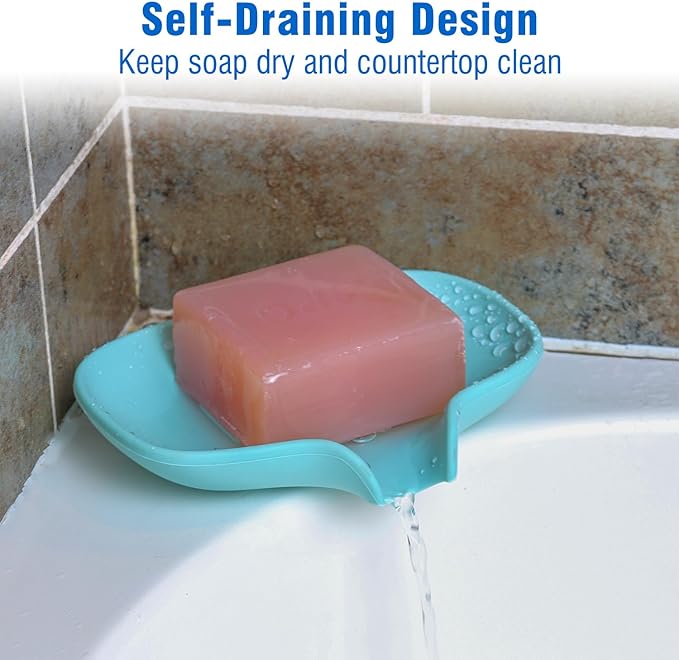 3 Pack Soap Bar Holder, AIMAIAIMAI Self Draining Soap Dish, Quick Drainage, Soap Dishes for Bathroom, Shower, Silicone Soap Tray for Kitchen, Dishwasher Safe (Green)-NeatNest