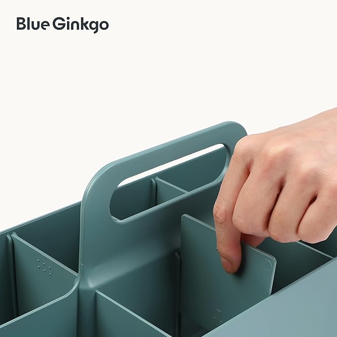 BLUE GINKGO Stackable Organizer Caddy – Korean-Made Portable Tote for Bathroom, Office, Crafts, or School Supplies (Long Rectangle, Green)-NeatNest