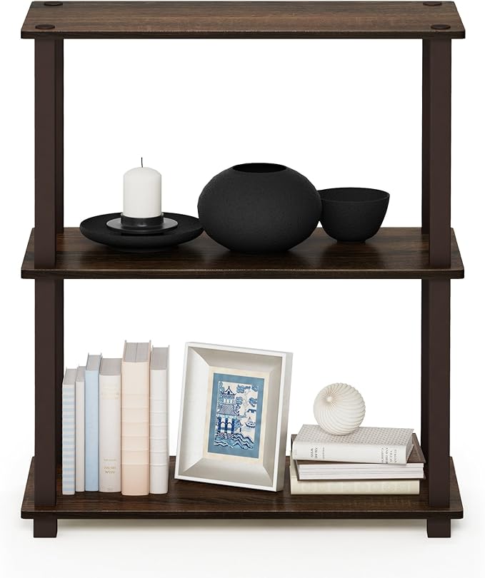 Furinno Turn-S-Tube 3-Tier Compact Multipurpose Shelf with Square Tube, Walnut/Brown (18025WN/BR)-NeatNest
