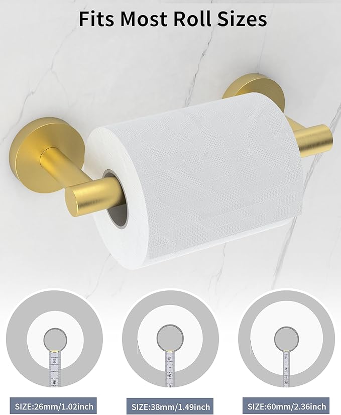 Gold Toilet Paper Holder SUS 304 Stainless Steel Adjustable TP Large Mega Roll Holder Wall Mounted Toilet Tissue Holder for Bathroom