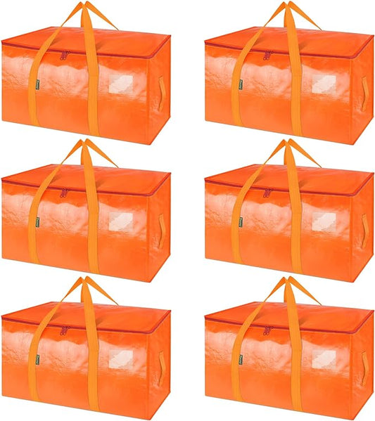 BALEINE 6-Pack Oversized Moving Bags with Reinforced Handles, Heavy-Duty Storage Tote for Clothes, Moving Supplies (Orange, 6-Pack)-NeatNest