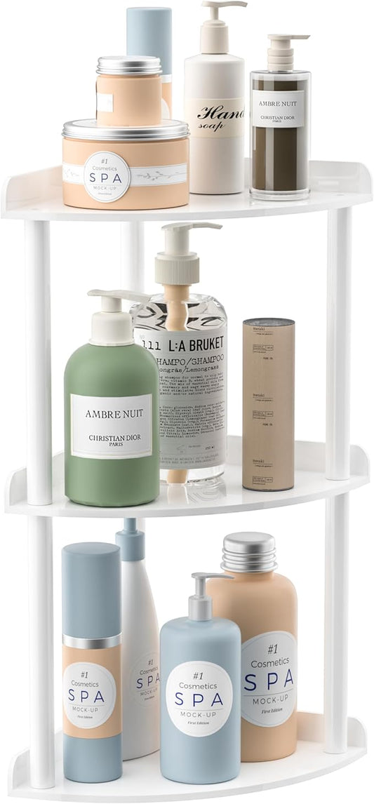 3 Tier Countertop Corner Organizer Shelf 7x7x15.7 Inch, White Countertop Acrylic Bathroom Corner Shelf, Vanity Storage Organizer for Cosmetics, Toiletries-NeatNest