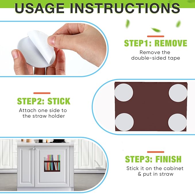 Acrylic Straw Holder for Cabinet Door with Double Sided Adhesive Tape Reusable Straw Organizer Tumbler Storage Kitchen Accessories Container for Counter Cupboard(Classic,Large,Brown)
