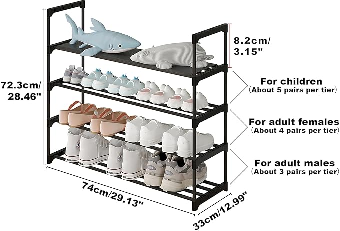Calmootey 4-Tier Shoe Rack, Tall Large Capacity 20 Pairs Shoes Storage Organizer, Stackable Wide Shoe Shelf for Entryway, Hallway, Black-NeatNest