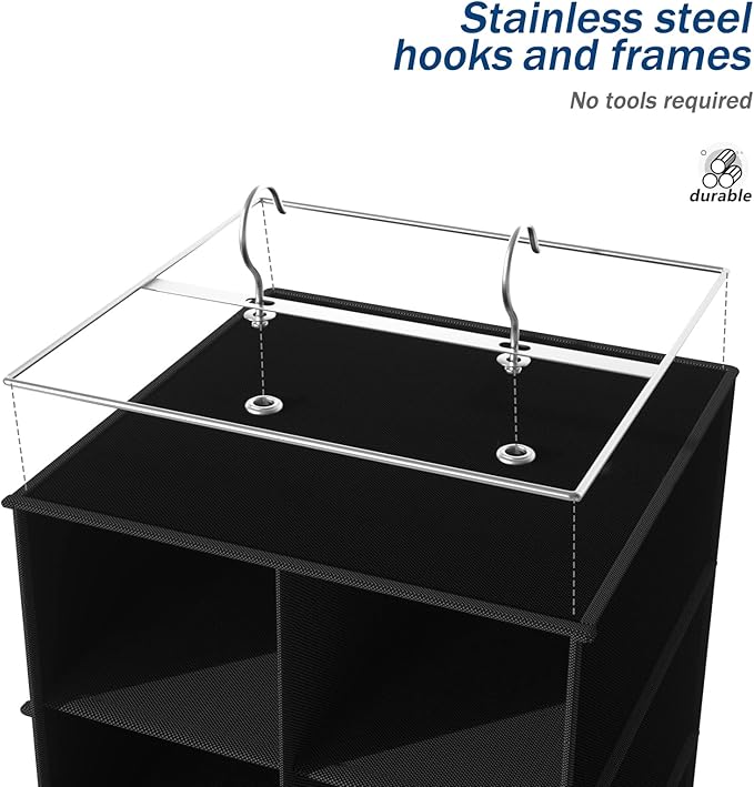 coastal rose Hanging Shoe Organizer for Closet, 20 Sections Hanging Closet Organizers and Storage Shelves, Space Saving Hanging Shoe Rack, Black, 12''W×12''Dx 50''H-NeatNest