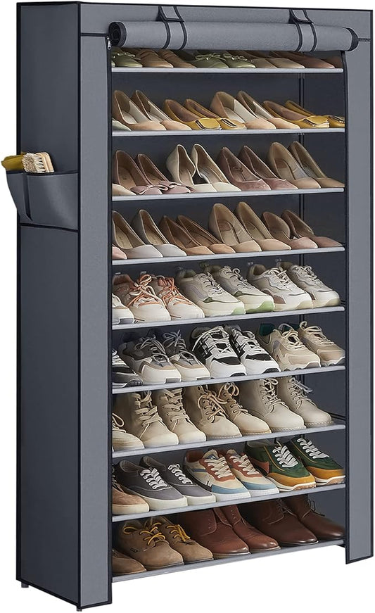 SONGMICS Shoe Rack with Non-Woven Fabric Cover, 9 Tier Storage Shelf for 40-50 Pairs of Shoes, Entryway, Suitable for Sneakers, High Heels, Flats, and Boots, Grey RXJ36G01-NeatNest