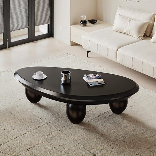 Irregular Coffee Table with 3 Oval Legs Cream White Live Edge Coffee Table Modern Cute Cloud Indoor Central Table Low Tea Table for Living Room Easy Assembly,Water Drop c Black 39.4"