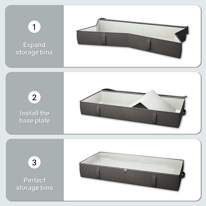 2-Pack Under Bed Storage, 6 Inches Tall Closet Organizers and Storage Bins with Sturdy Sidewalls/Bottom/4 Handles, Black-NeatNest