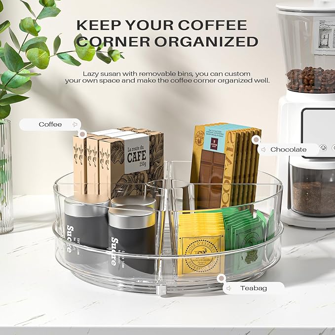 2 Pack Lazy Susan Organizer, 9 inch Rotating Storage Organizer with 4 Removable Bins, Lazy Susan Turntable Organizer for Fridge, Kitchen, Vanity, Cabinet-NeatNest