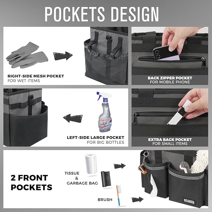 Compact Wearable Cleaning Caddy, Small Cleaning Caddy Supplies Organizer with Handle & Shoulder Straps for Housekeepers, Under Sink & Car Cleaning Tool Organizers Bag (DarkGrey)-NeatNest