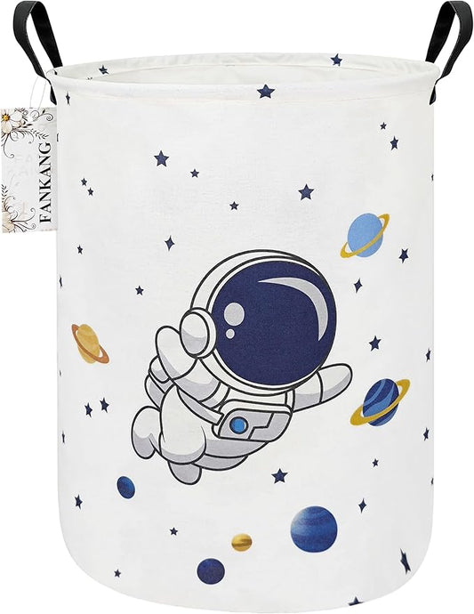 FANKANG Storage Basket, Nursery Hamper Canvas Laundry Basket Foldable with Waterproof PE Coating Large Storage Baskets for Kids Boys and Girls, Office, Bedroom, Clothes,Toys(Astronaut)