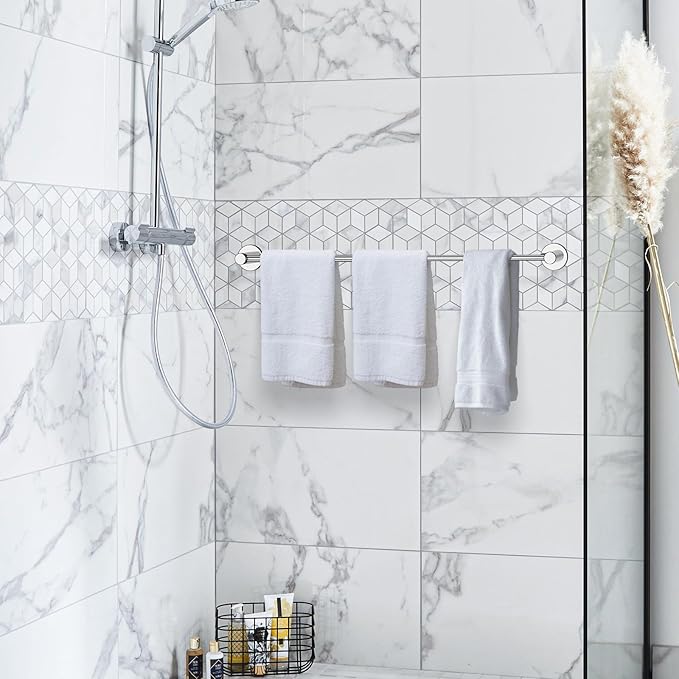 Adjustable Single Bath Towel Bar 16 to 27.6 Inch,ZUEXT Chrome Finished Stainless Steel Towel Holder Hanger,Retractable Wall Mounted Towel Rail for Bathroom Kitchen,1" Tube Towel Rail Rack w/S Hooks