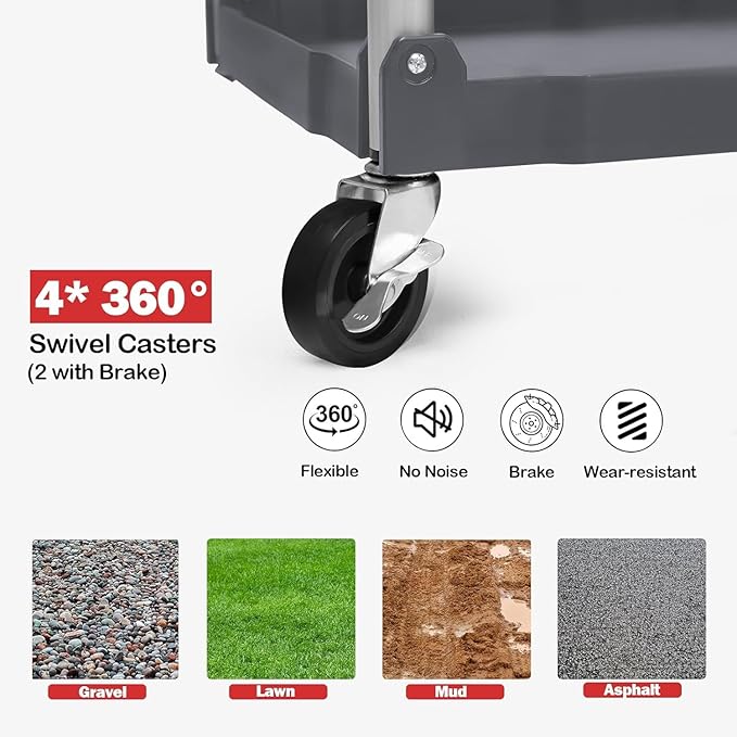 Folding Service Cart Collapsible 3 Tier Cart Portable Utility Service Cart with Wheels Aluminum Lightweight Push Cart for Office Warehouse, Home, Bar