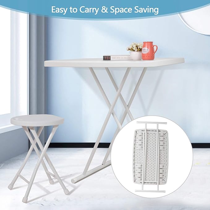 BWM.Co Portable Folding Height-Adjustable Table fot Picnic Beach Personal Desk Home Dining Table for Small Space with X-Crossed Feet for Business or Home Use,Easy Assembly, White-NeatNest