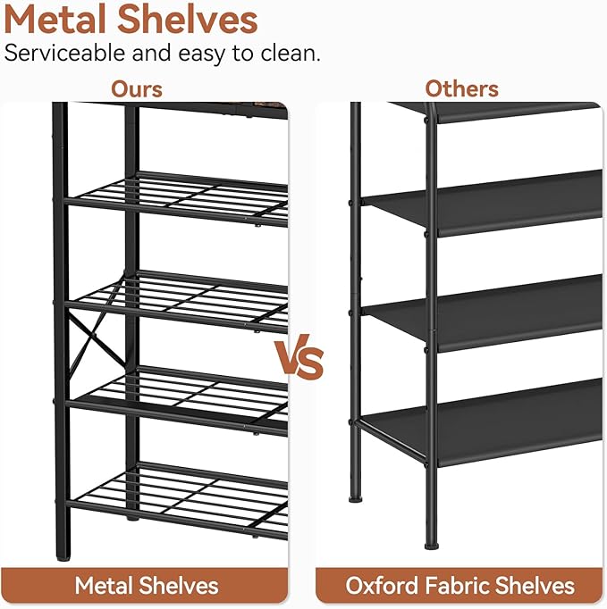 Shoe Rack for Entryway, 5 Tier Shoe Organizer with 2 Non-woven Drawers, Metal Storage Shoe Shelf for 16-20 Pairs of Shoes, with Wooden Top and Steel Frame, Shoe Stand for Closet Rustic Brown-NeatNest