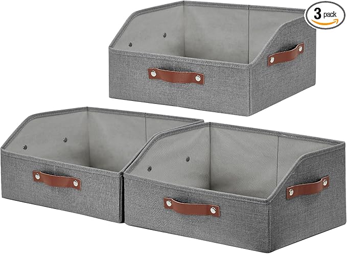 Closet Organizers and Storage, Linen Trapezoid Storage Bins with Handles, Collapsible Shelf Organizer for Blanket, Towel, Clothes, Hats, Purse (Gray)-NeatNest