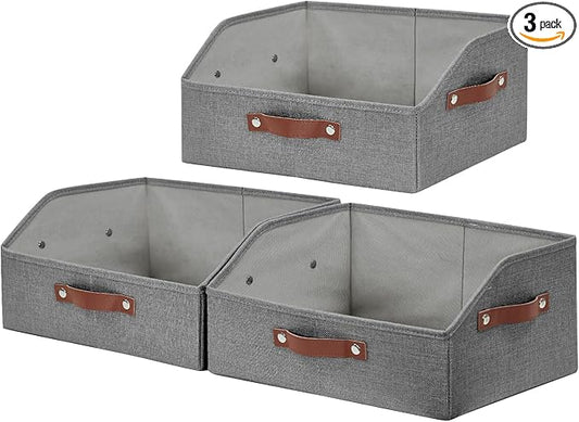 Closet Organizers and Storage, Linen Trapezoid Storage Bins with Handles, Collapsible Shelf Organizer for Blanket, Towel, Clothes, Hats, Purse (Gray)-NeatNest