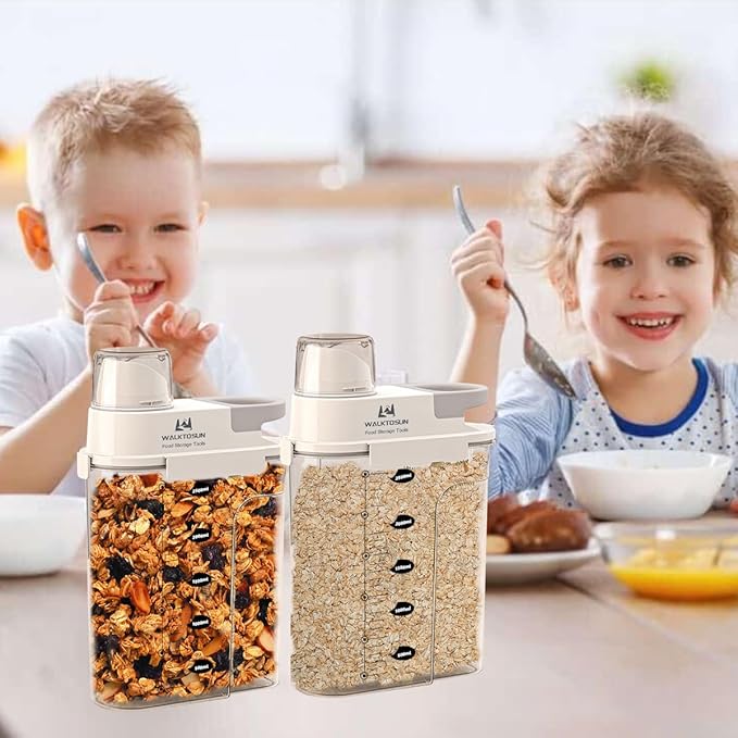 Cereal Containers Storage with Pouring Spout Airtight Kitchen and Pantry Organization Canisters for Dry Food Nuts Flour and Sugar Bin BPA Free Pet Dog Cat Food Dispenser 2500ml (Gray-2pcs)-NeatNest