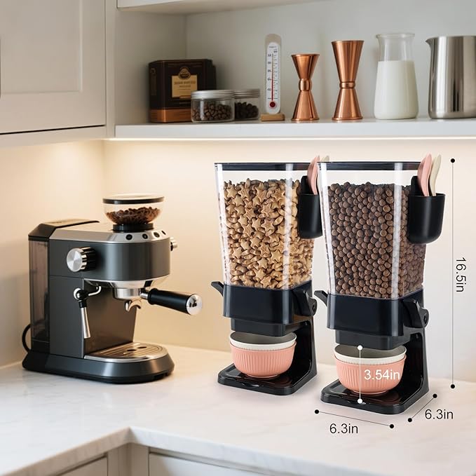 Cereal Dispenser Countertop Black 2 Pack with Bowls Spoons Cutlery Box,5.5 QT Dry Food Dispenser Snack Organizer Containers Storage for Pantry Kitchen Organization Oatmeal Nut Granola Candy-NeatNest