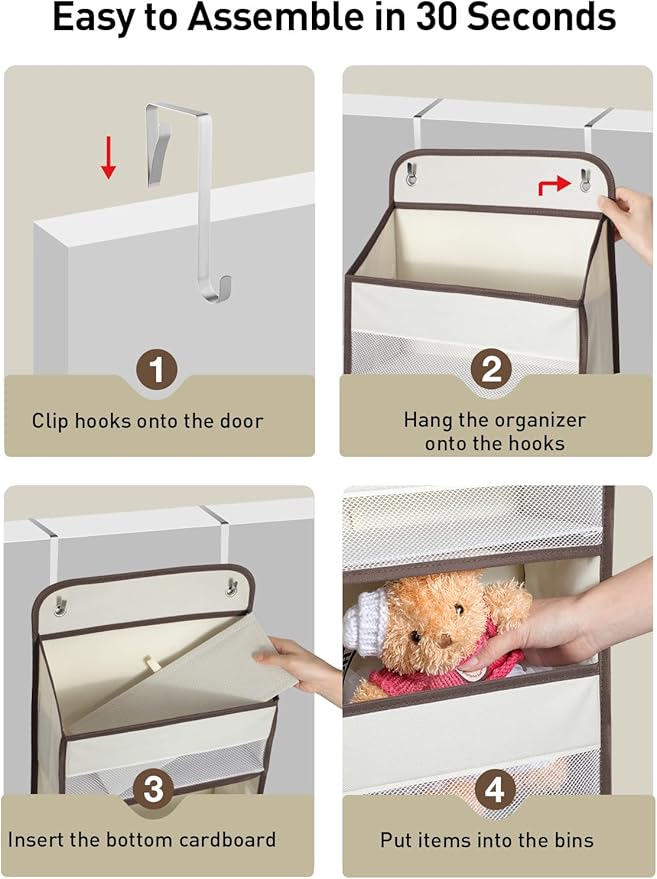 Yecaye Hanging Over the Door Organizer 1 Pack, 35.2lbs Load Toy Stuffed Animal Storage, Swing-proof Bathroom Organizers and Storage for Nursery Newborn Baby Essential Stuff Beige-NeatNest