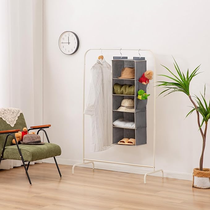 Hanging Closet Organizer, 5-Shelf Closet Hanging Storage Shelves, Grey-NeatNest