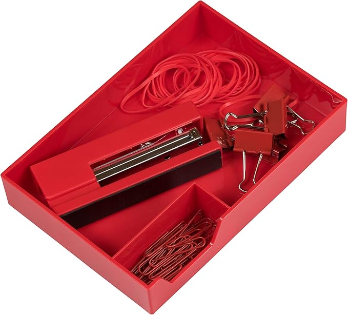 JAM Paper Stackable Half Desk Trays - Red - Office & Desk Supply Organizer Top Tray - Sold Individually-NeatNest