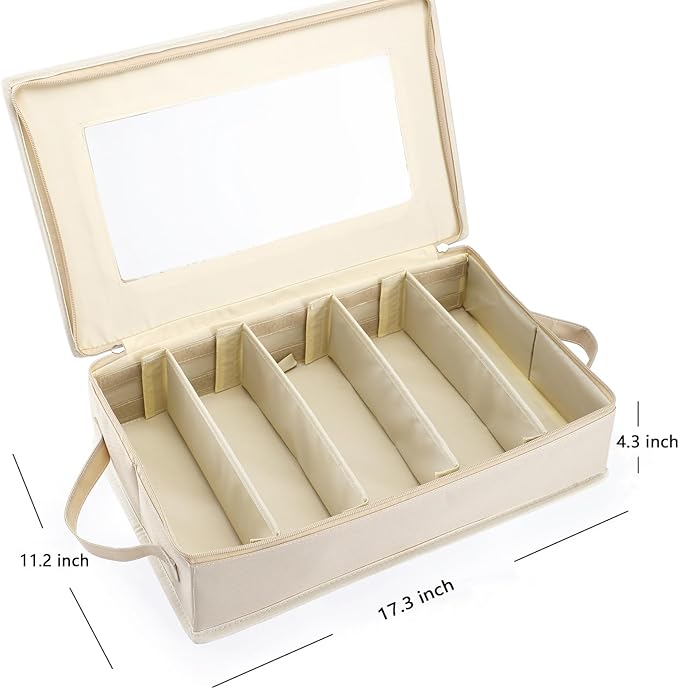 Flatware Utensil Storage Case, Beige Large Capacity Silverware Storage Box Chest with Adjustable Dividers, Removable Cutlery Storage Holder with Zipper Lid for Organizing Spoon/Flatware/Knives-NeatNest