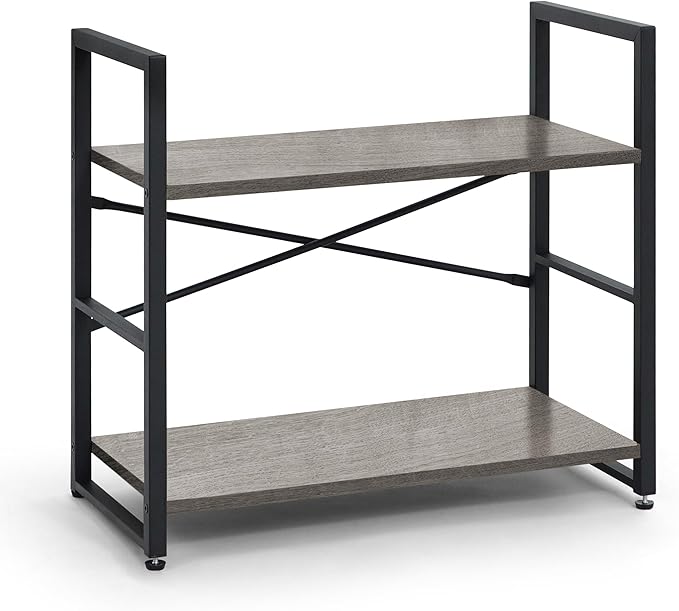 CAPHAUS 2 Tier Small Bookshelf, 24 Inch Width Free Standing Shelf, Bookcase Shelf Storage Organizer, Industrial Book Shelves for Home Office, Living Room, Dark Grey Shelves & Metal Frame-NeatNest