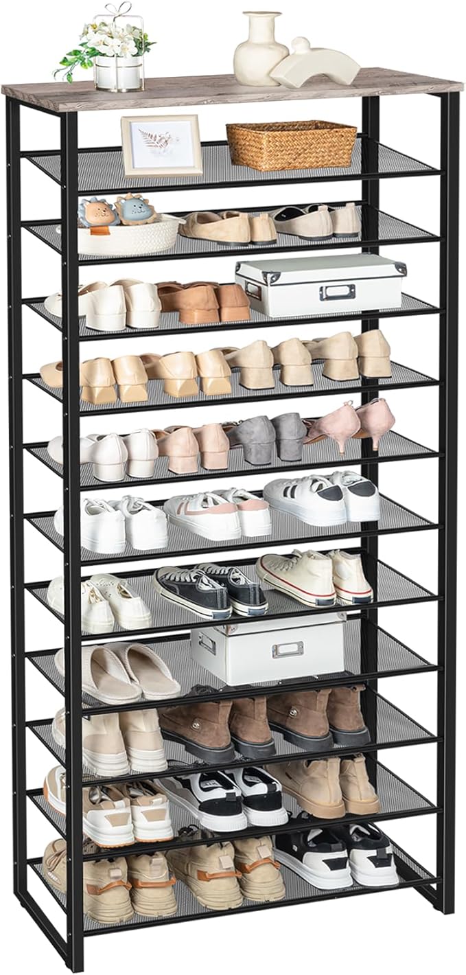 HOOBRO Shoe Rack, 12-Tier Shoe Storage Organizer, Large Capacity Shoe Shelf for Front Door Entrance, Entryway, Closet, Holds 36-48 Pairs of Shoes, Closet, Greige and Black BG127XJ01-NeatNest