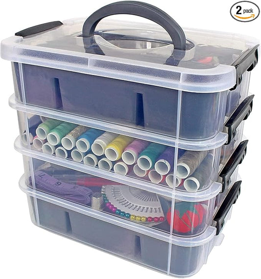 Bins & Things Stackable Storage Container with 2 Trays - Gray Craft Storage/Craft Organizers and Bead Organizer Box/Art Supply-NeatNest