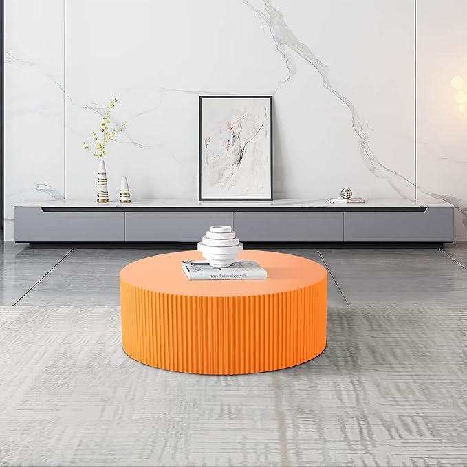 KEVINSPACE Coffee Table Round Sofa Side Table Modern End Table for Living Room Bedroom Office, No Assembling, Ø35.43" x 13.78"H Orange
