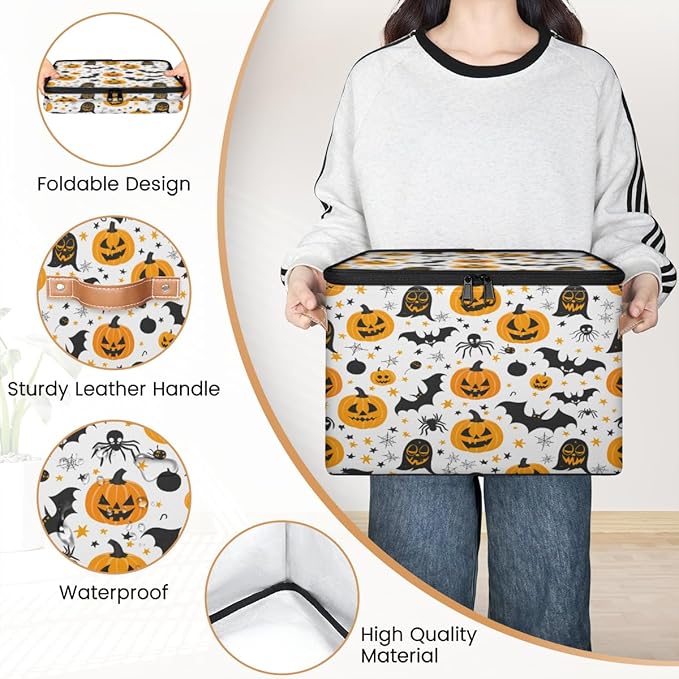 Halloween Pumpkin Storage Bins with Lids, Boho Ghosts Bat Fabric Storage Boxes with Zipper, Collapsible Decorative Closet Organizer Cube for Clothes,Organizing, Shelves-NeatNest