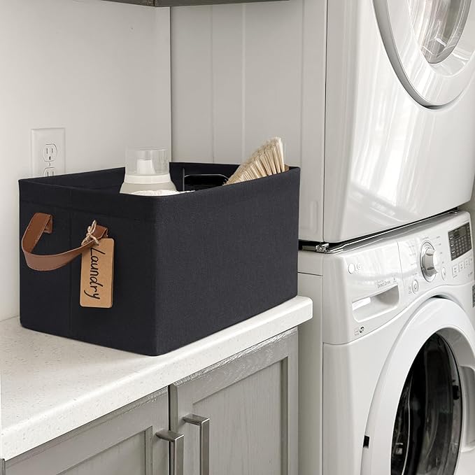 CHICVITA Large Storage Bins for Clothes and Toys, Black Fabric Bin for Living Room, 16 " L x 11" W x 9 " H, 2-Pack-NeatNest