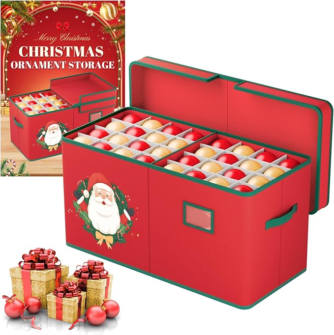 Christmas Ornament Storage Box Christmas Ornament Storage Organizer with Adjustable Divider 128 Ornaments 600D Oxford Fabric Christmas Storage Containers Holiday Ornament Storage Box-NeatNest