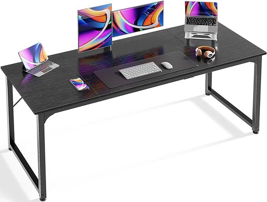 Huuger Modern Simple Office Desk, 63 Inch, Gaming & Writing Desk with Storage, Large Legroom, Metal Frame, Black-NeatNest