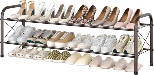 Hoctieon 2 Tier Shoe Rack for Closet, Durable Mesh Style Shoe Rack, Entryway Shoe Shelf, Shoe Storage Organizer for Hallway, Bedroom, Living Room, Wardrobe, Brown-NeatNest