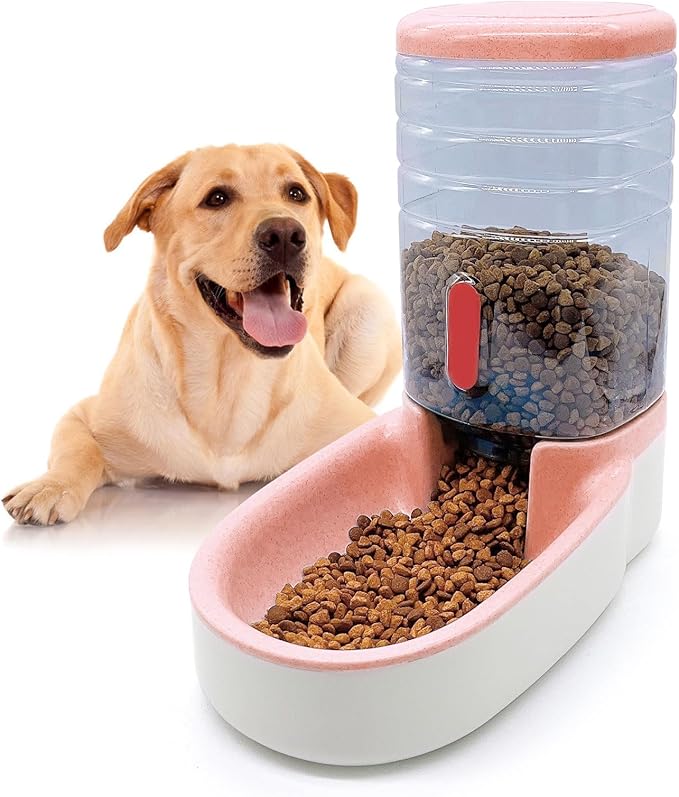kathson Automatic Cat Feeder 1 Gallon Gravity Dog Food Dispenser Large Capacity Self Feeding Pet Food Bowl for Puppy Kitten Rabbit Pink-NeatNest