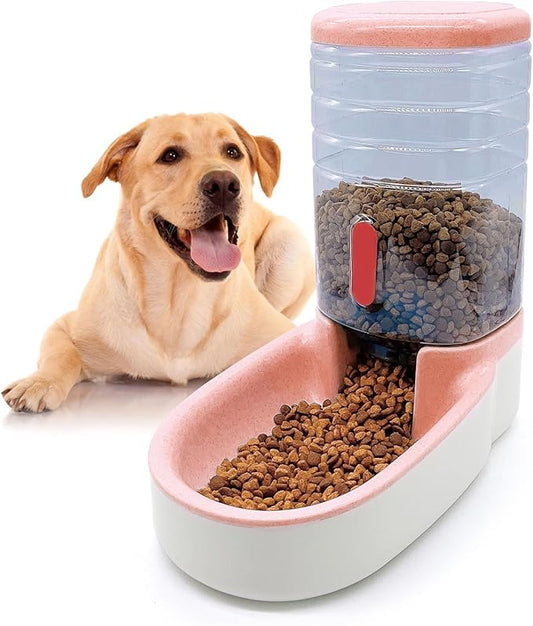 kathson Automatic Cat Feeder 1 Gallon Gravity Dog Food Dispenser Large Capacity Self Feeding Pet Food Bowl for Puppy Kitten Rabbit Pink-NeatNest