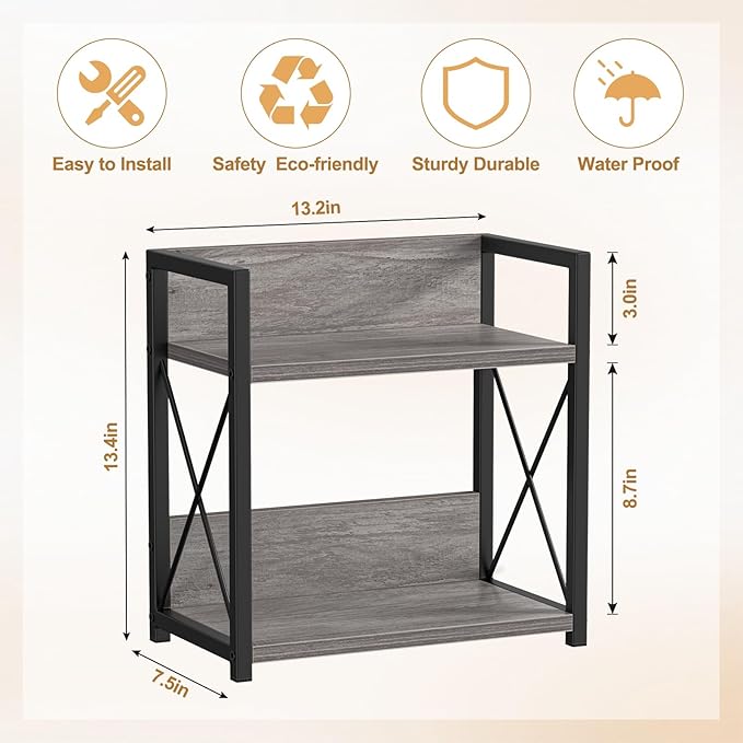 Giikin Countertop Shelf Organizer, 2 Tier Coffee Organizer for Desktop, Grey Counter Shelf Spice Rack for Kitchen (Grey, M)-NeatNest