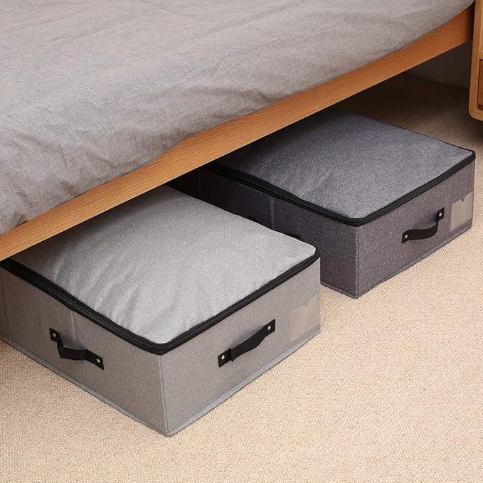AMJ Extra Length Under Bed Storage Organization Containers for Shoes, Clothing, Bedding, 35.5 x 16.5 x 7“, Black Gray-NeatNest