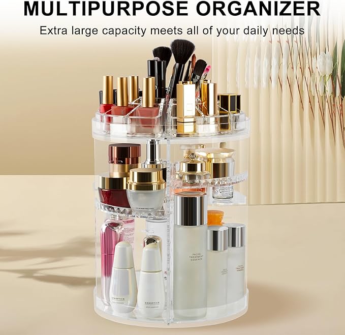 AMEITECH Makeup Organizer, 360 Degree Rotating Adjustable Cosmetic Storage Display Case with 8 Layers Large Capacity, Fits cosmetics, Makeup Brushes, Lipsticks and More, Clear