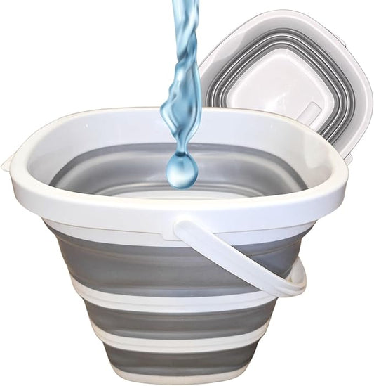 Collapsible Bucket 10L (2.6 Gallon) – BPA-Free Folding Silicone with Handle, Spout & Hook | Compact, Space-Saving for Mop, Cleaning, Car Wash, Camping, Beach, and Outdoor Use (Grey)-NeatNest
