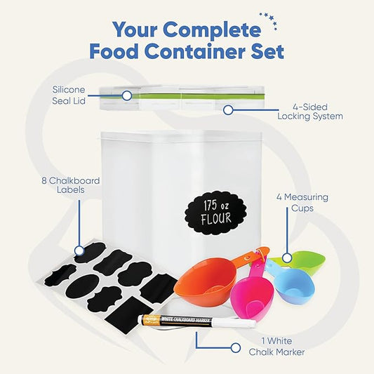 Chef's Path Large Airtight Food Storage Containers with Lids, Pack of 2, 5.2L, 175Oz, Airtight Kitchen and Pantry Bulk Canisters for Flour, Sugar, Rice, and Baking Supplies - Transparent-NeatNest