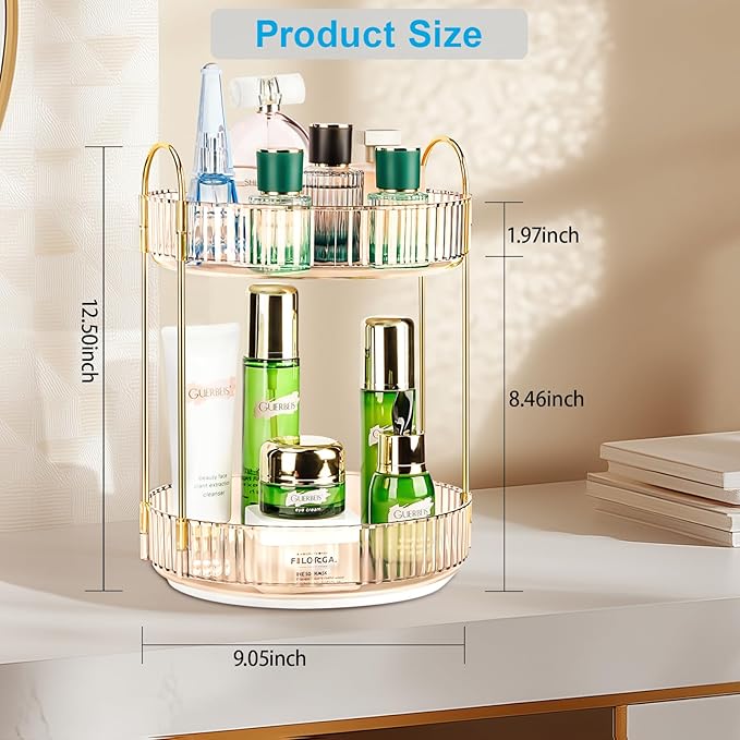 360 Rotating Makeup Organizer - Large Capacity Spinning Perfume & Cosmetic Skincare Holder for Vanity & Countertop (Vibrant Orange, 2 Tier)-NeatNest