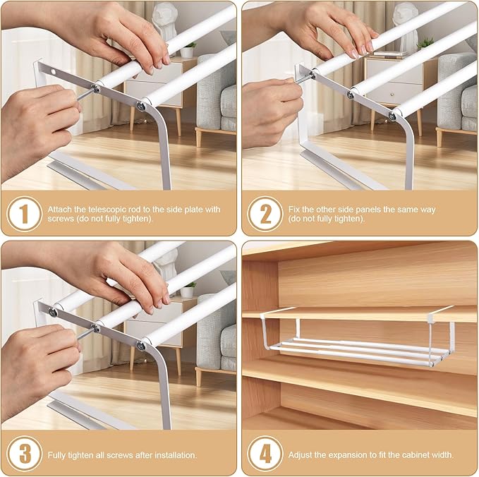 eygeufg Expandable Shoe Rack for Closet, Adjustable Shoe Organizer, Retractable Carbon Steel Shoe Storage Shelf, Space-Saving Hanging Shoe Rack, 2 Pack (White)-NeatNest